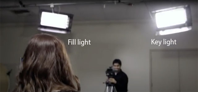 Key Light (strongest light source) and Fill Light (less strong light source to soften shadows) is a basic concept of light for still, film, theatre and movie. See Fill Light and Key Light definitions for more.
