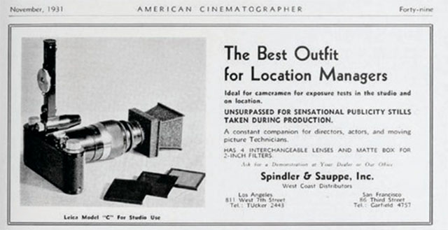 Leica ad in American Cinetographers magazine November 1931. (Photo courtesy of ASC Archive).