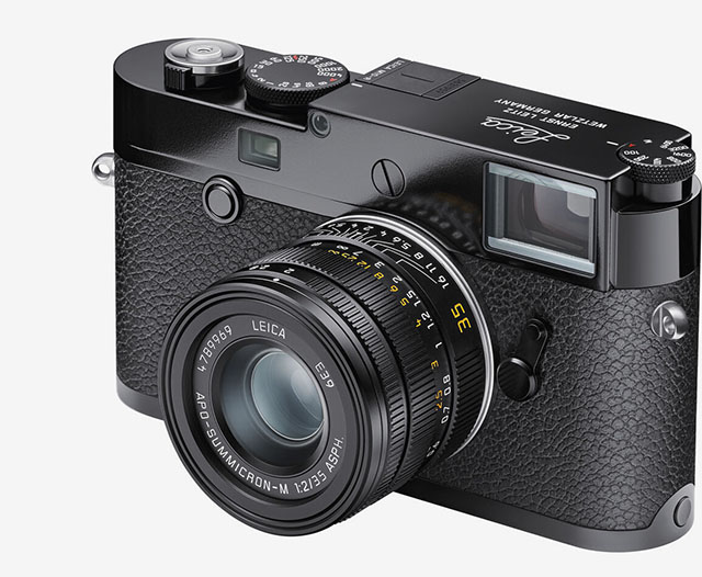 The Leica M10-R in black paint and a chrome ring around the shutter release. It comes at a premium price of $9,250. 