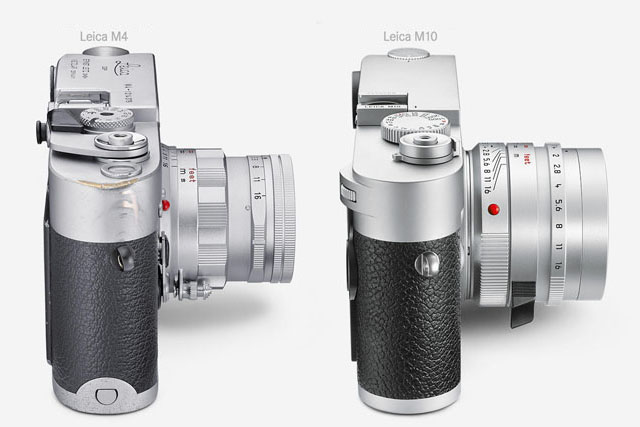 The Leica M10 is the size of the traditional film Leica M rangefinder cameras. Here comparted to the Leica M4. 