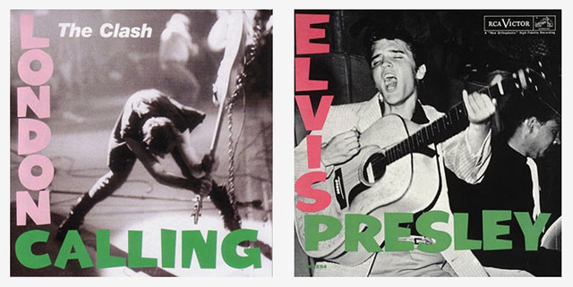 Ray Lowry design of London calling cover inspired by Elvis Presly debut cover