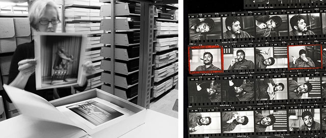A look into the Magnum archive: Prints archive and to the right, a contact sheet with marks for which photos to make prints of. Often a print will also have a note on how it was made so a new print can be made to look the same. Most picture archives would have large archives of prints in the past, and when advertising agencies or newspapers asked for a photo, they would send a selection of prints that then had to be returned to the archive when done with scanning them.  