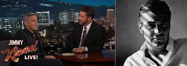 George Clooney how he looks through a televisiona and how he looks in a still photo.