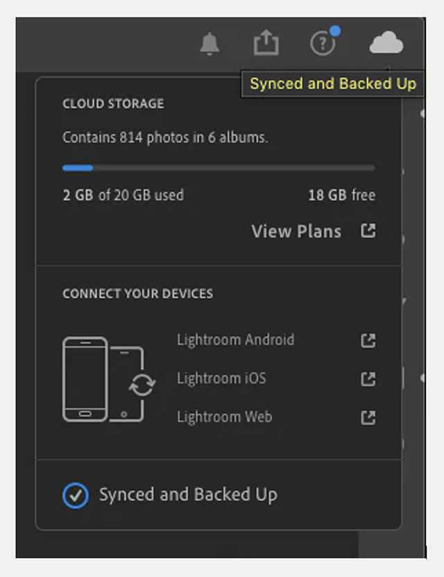 Back up photos to the creative cloud